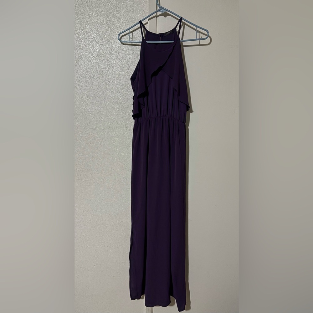 Elegant Flowy Chic Purple Spaghetti Strap Maxi Dress Size Medium Waist Snatcher